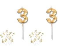 PARENCE - Bougies à Gâteau Chiffre Doré 3 - Bougie Numérique pour Anniversaire, Fête et Célébration - Idéal pour Décoration de Gâteau - Bougies de Qualité Premium, Longue Durée (Lot de 2)