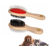 PARENCE. Brosse Double pour Chien et Chat - Brosse Animaux 2 en 1 Poils + Picots Métal - Manche en Bois - Démêlage et Toilettage