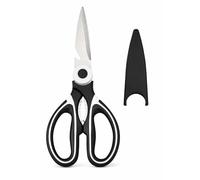 PARENCE.- Ciseaux de cuisine multifonctions 19 cm avec étui de protection - acier inoxydable, poignée ergonomique, noir et blanc - découpe aliments, volaille, herbes, emballages