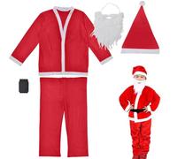 PARENCE.- Déguisement Père Noël Garçon - Costume Complet avec Veste, Pantalon, Ceinture, Chapeau et Barbe - Tenue Rouge Enfant pour Noël et Fêtes - Taille Unique