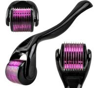 PARENCE. Derma Roller 0,3 mm - Rouleau de Massage Visage et Barbe - 540 Mini Picots 0,3 mm - Poignée Ergonomique - Noir