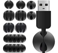 PARENCE - Ensemble de 10 Organiseurs de Câbles avec Clips Auto-adhésifs - Dites Adieu aux Câbles Emmêlés Noir