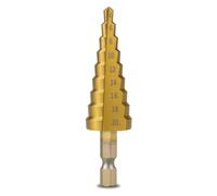 PARENCE.- Foret Conique Étagé 4-20 mm - Acier Revêtu Titane - Queue HEX 1/4″ - Perçage Précis Multi-Diamètres pour Métal