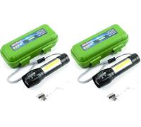 PARENCE.- Lampe Torche de Poche Rechargeable USB / 3 Modes Lumineux : Normal-Stroboscopique-Latéral/Alliage d'Alluminium - Lampe puissante avec Lanière, Noir (Lot de 2)