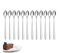 PARENCE - Lot de 12 Cuillères à Dessert Longues 18,5 cm - Acier Inoxydable - Manche Gravé - Cuillère à Glace, Café, Dessert, Gris
