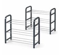 PARENCE. Lot de 2 Étagères à Chaussures 3 Niveaux - 2 Ranges Chaussures Compact Métal & Plastique 40x19x44 cm - Meuble Gain de Place Entrée/Dressing - 2 Pièces
