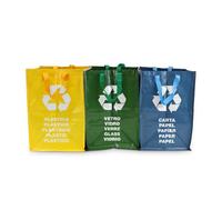 PARENCE.- Lot de 3 Sacs de Tri Selectif ≈ 44 L - Sacs Cabas Résistant pour Verre, Plastique et Papier - Accroche Grip Scratch, Facile à Vider - Jaune, Vert, Bleu, Capacité ≈ 44 L