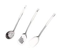 PARENCE.- Lot de 3 Ustensiles de Cuisine en Acier/Spatule Pleine/Spatule Rainurée/Cuillère-Passoire. - Outils de cuisine, Ensemble- Acier Inoxydable/Qualité Professionnelle
