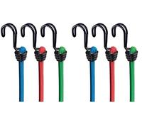 PARENCE.- Lot de 6 Tendeurs Elastiques avec Crochets/Sangles Idéales pour Le Transport de Charges, l'Emballage, Le Camping - 60cm de Base, Vert Bleu Rouge
