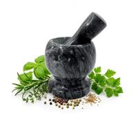 PARENCE. Mortier et Pilon en Marbre Noir - Broyeur Manuel pour Épices, Herbes et Condiments - Accessoire Cuisine Robuste - 11 x 11 cm