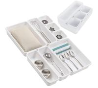 PARENCE - Organisateur de Couverts Modulable XXL - Set de 8 Bacs de Rangement pour Tiroirs - Séparateurs Ajustables en Plastique - Idéal Cuisine, Ustensiles - Empilable Personnalisable