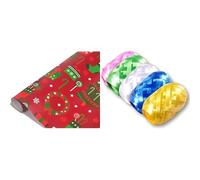 PARENCE.- Pack Papier Cadeau Noël + Rubans - Rouleau 2x70 cm + 5 Rubans 20 m | Emballage Cadeaux, Décoration Fêtes, Anniversaire, Noël