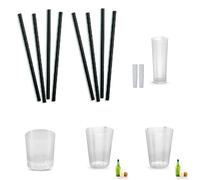 PARENCE.- Pack Verres & Shots Réutilisables - Gobelets 500 ml, Tubes 33 cl, Shots & Pailles | Idéal Fêtes, Soirées, Bar, Boissons, Anniversaire