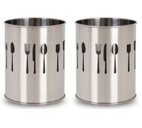 PARENCE.- Pot à ustensiles de cuisine en acier inoxydable avec motifs couverts - 10 x 12 cm - Rangement élégant pour vos accessoires de cuisine} (Lot de 2)