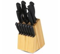 PARENCE.- Set de couteaux de cuisine 14 pièces avec bloc en bois - Lames en acier inoxydable revêtement noir