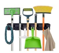 PARENCE. Support Mural pour Balais - 5 Emplacements et 6 Crochets - Porte Balais en Acier Inoxydable - Organisateur de Rangement pour Cuisine, Buanderie, Garage, Jardin - 60 cm