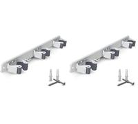 PARENCE.- Triple Support Mural à Visser pour Balais et Accessoires - Accroche Balai 3 Supports + 2 Crochets - 37cm (Lot de 2)