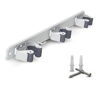 PARENCE.- Triple Support Mural à Visser pour Balais et Accessoires - Accroche Balai 3 Supports + 2 Crochets - 37cm)