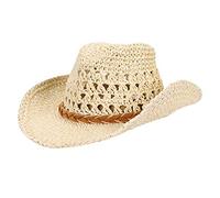 Parent-Enfant Chapeau de Cowboy Panama Large Bord Chapeau de Paille Soleil Plage Pêche Voyage Eté Anti UV Soleil Bonnet Western Pliable Cap Fedora Trilby avec Mentonnière pour Homme Femme Garçon fille
