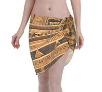 Paréo court pour femme - Imprimé fresques égyptiennes - Cache-maillot de bain - Jupe en mousseline transparente