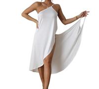 Paréo de Plage Femme Robe Portefeuille Bretelles Dos Nu Cache-Maillots Col en V Serviette Bikini Cover Up pour la Plage Ou La Piscine（Blanc）