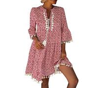 Paréo de Plage Femme Robe Portefeuille Bretelles Dos Nu Cache-Maillots Col en V Serviette Bikini Cover Up pour la Plage Ou La Piscine Flower Girl Dress Pas Cher Solde (1A Rouge,S)