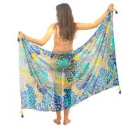 Pareo Femme Plage Grande Taille avec des Franges Bikini Couvrir Boheme Orientale Sexy XXL Longue Robe Jupe Tapisserie Foulard Écharpe Coton Sarong 180X110Cm