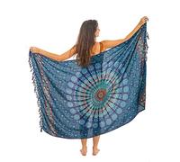 Pareo Femme Plage Grande Taille Avec Des Franges Bleu Bikini Couvrir Boheme Orientale Xxl Longue Robe Jupe Tapisserie Foulard Écharpe Rayone Hoome Sarong 180X110Cm
