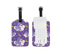 Paresseux Bleu Lune Bonne Nuit Etiquettes à Bagages de Valises Etiquette Nom Adresse ID en Cuir Tags pour Le Voyage(2pcs)