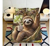 Paresseux Café Drap Housse Impression 3D Extensible Hypoallergénique | 200x200x25cmInstallation Facile Présent Familial Décoration Chambre Confort Amélioré