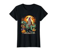 Paresseux comme sorcière chevauchant T-Rex Horreur Zombie Halloween Enfants T-Shirt Graphique avec Valeur, Femme, Noir, XL