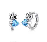Paresseux Créoles Boucles d'oreilles Filles 925 Argent Sterling Boucles d'oreilles paresseux avec Coeur Bleu Zirconia Boucles d'oreilles Animaux Bijoux paresseux Cadeaux pour Femmes Filles Dames