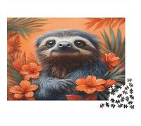 Paresseux dans Les Fleurs |Style d'art Animalier Tropical| Puzzles Amusants en Famille 52x38cm/1000pcs Adultes