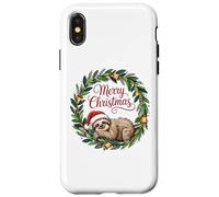 Paresseux de Noël dans Une Couronne avec Bonnet de Père Noël et clochettes Coque pour iPhone X/XS