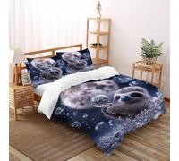 Paresseux Lune Imprimé Parure De Lit Microfibre De 3 Pièces Thèmes animaliers Faune Sauvage Housses De Couettes Et 2 Taie d'oreiller Double（200x200cm）