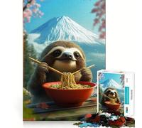 Paresseux Mangeant des Ramen au Japon Puzzle de 1000 pièces représentant Le Mont Fuji Jeu de logique pour Adultes Jeu d'intérieur Découpe de précision Cadeau précieux 38x52cm