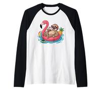 Paresseux Relaxant sur Flotteur Flamant Rose avec Boisson à la Noix de Coco Manche Raglan