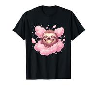 Paresseux Souriant dans Un Nuage Rose Bonbon T-Shirt