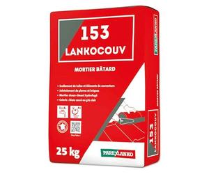 PAREXLANKO - Mortier de couverture hydrofugé - 153 LANKOCOUV - Mortier bâtard - Prêt à gâcher - Pour scellement de tuiles, rives, arêtiers, faitages et joints de maçonnerie - Gris clair - Sac de 25kg