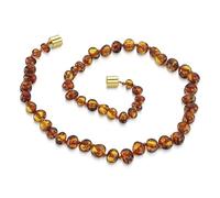 Parfait ambre collier 35 cm. Bijoux. Fermoir magnétique sécurisé. 100% Plus Haute Qualite Certifie l'Ambre la Baltique Authentique Collier Perles. Fiabilité de qualité d'Amberta®. (Cognac)
