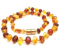 Parfait ambre collier 35 cm. Bijoux. Fermoir magnétique sécurisé. 100% Plus Haute Qualite Certifie l'Ambre la Baltique Authentique Collier Perles. Fiabilité de qualité d'Amberta®. (Miel-cognac)