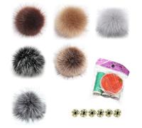 PARFCO 6 Pièces Pompon Fourrure pour Bonnet, Amovible Pompon Bonnet, avec Boutons Pression Pompom pour Bonnet, Six Couleurs, Kit de Couture Assorti, pour Chapeaux, Tricot, Écharpes