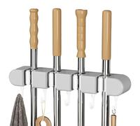 PARFCO Porte Balais Mural, Autocollant Support Balais Mural, Gris Accroche Balai, 4 Clips et 5 Crochets Porte Balai, pour Cuisine, Garage, Jardin, Balcon