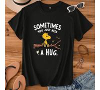 Parfois vous avez juste besoin de Snoopy T-shirt ample simple à col rond en tricot à manches courtes pour femmes, top d'été décontracté basique polyvalent L,M,S,XL,XXLHalloweenTissu tricoté