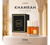 Parfum Lattafa Khamrah 100 ml, parfum unisexe, notes douces d'épices, de vanille et d'ambre, longue tenue, eau de parfum Verre