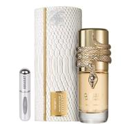 Parfum Musamam White Intense Original 100 ml, parfum arabe unisexe de longue durée, EDP avec atomiseur rechargeable 5 ml, parfum avec notes de bergamote, noix de coco et bois de santal (blanc intense)