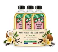 Parfumerie TIKI Vanille Tahiti Monoi 120ml - Huile Corps Cheveux Hydratante Nourrissante Massage - Parfum Vanille des Iles - Fabrique a Tahiti (Lot de 3)