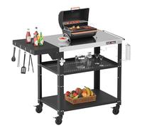 PARGRILL Chariot de Service en Acier Inoxydable à 3 Niveaux, Chariot Barbecue Extérieur avec Table d'appoint Pliable, Desserte à roulettes Pivotantes à 360° avec Frein, pour Cuisine, Barbecue, Jardin