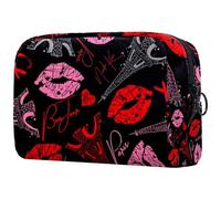 Pari Elffel Tower Trousse à maquillage pour femme avec fermeture éclair Motif tour rouge, multicolore, 18.5x7.5x13cm/7.3x3x5.1in, Trousse de toilette