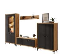 PARII Ensemble de Meubles de Salon Vitrine Armoire Meuble TV Étagère Design Contemporain Noir Mat